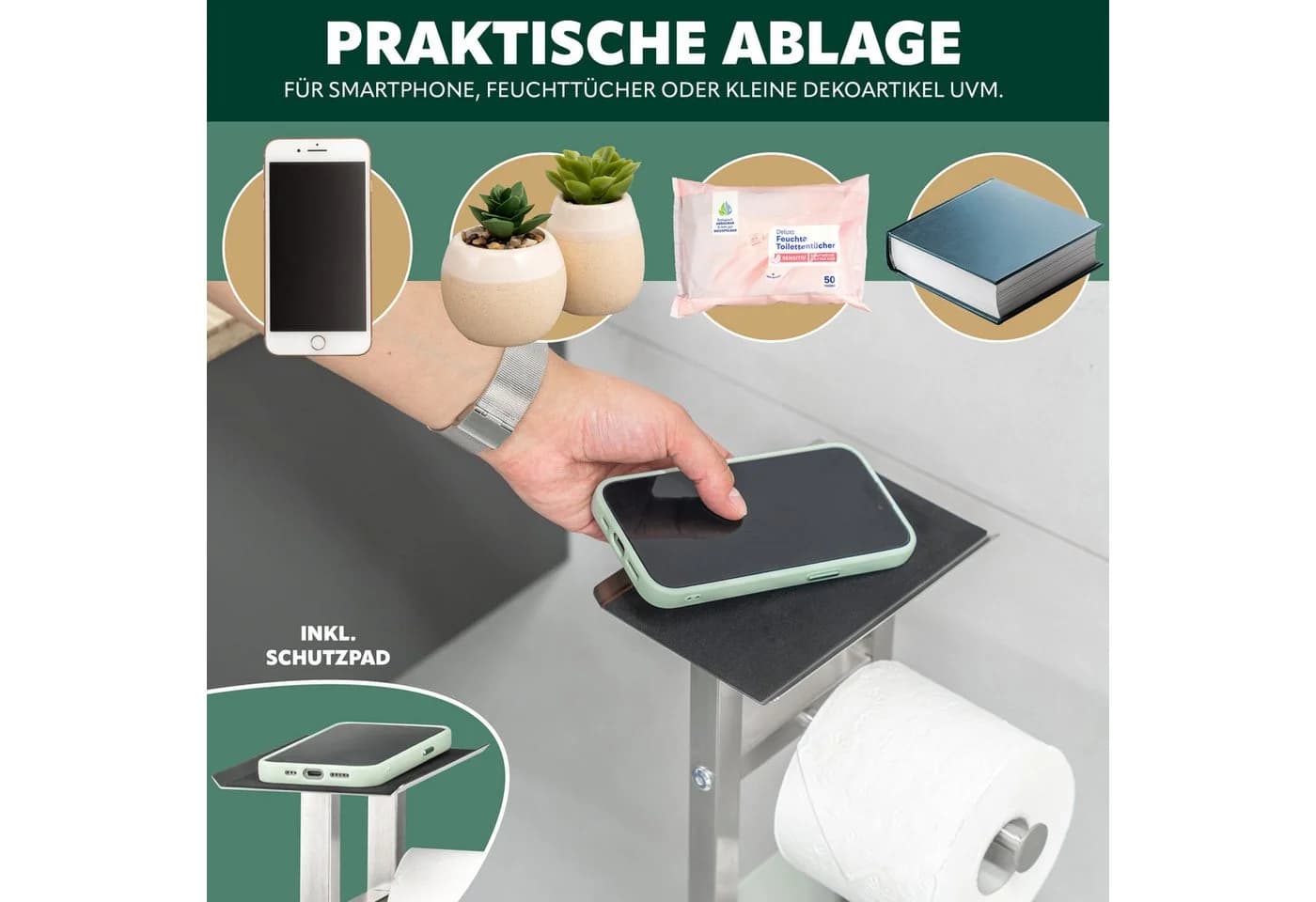 eluno WC-Garnitur freistehend Edelstahl & Glas 4in1 - Bild 3
