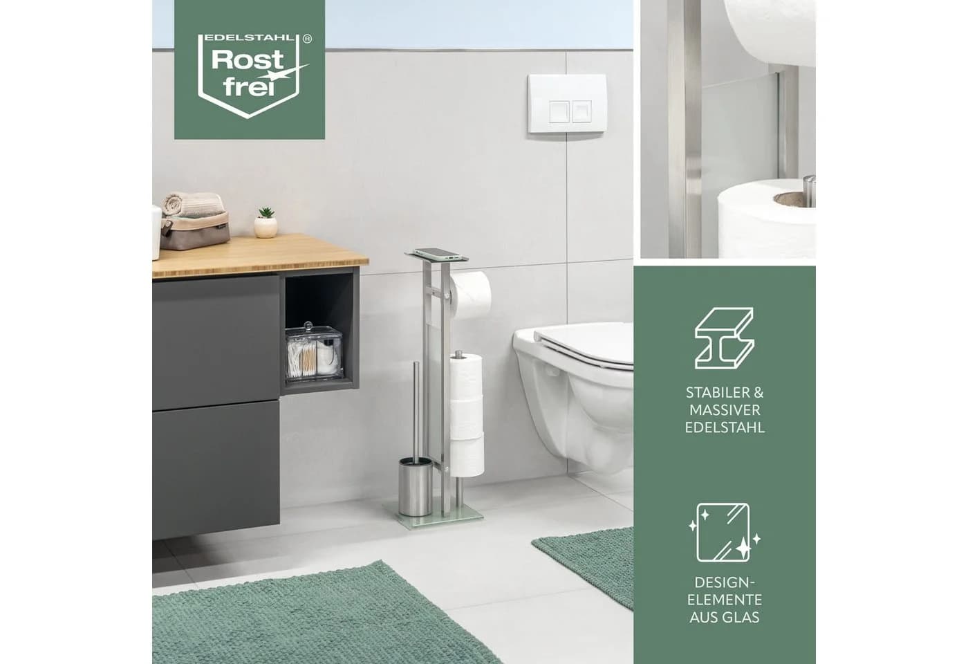 eluno WC-Garnitur freistehend Edelstahl & Glas 4in1 - Bild 4