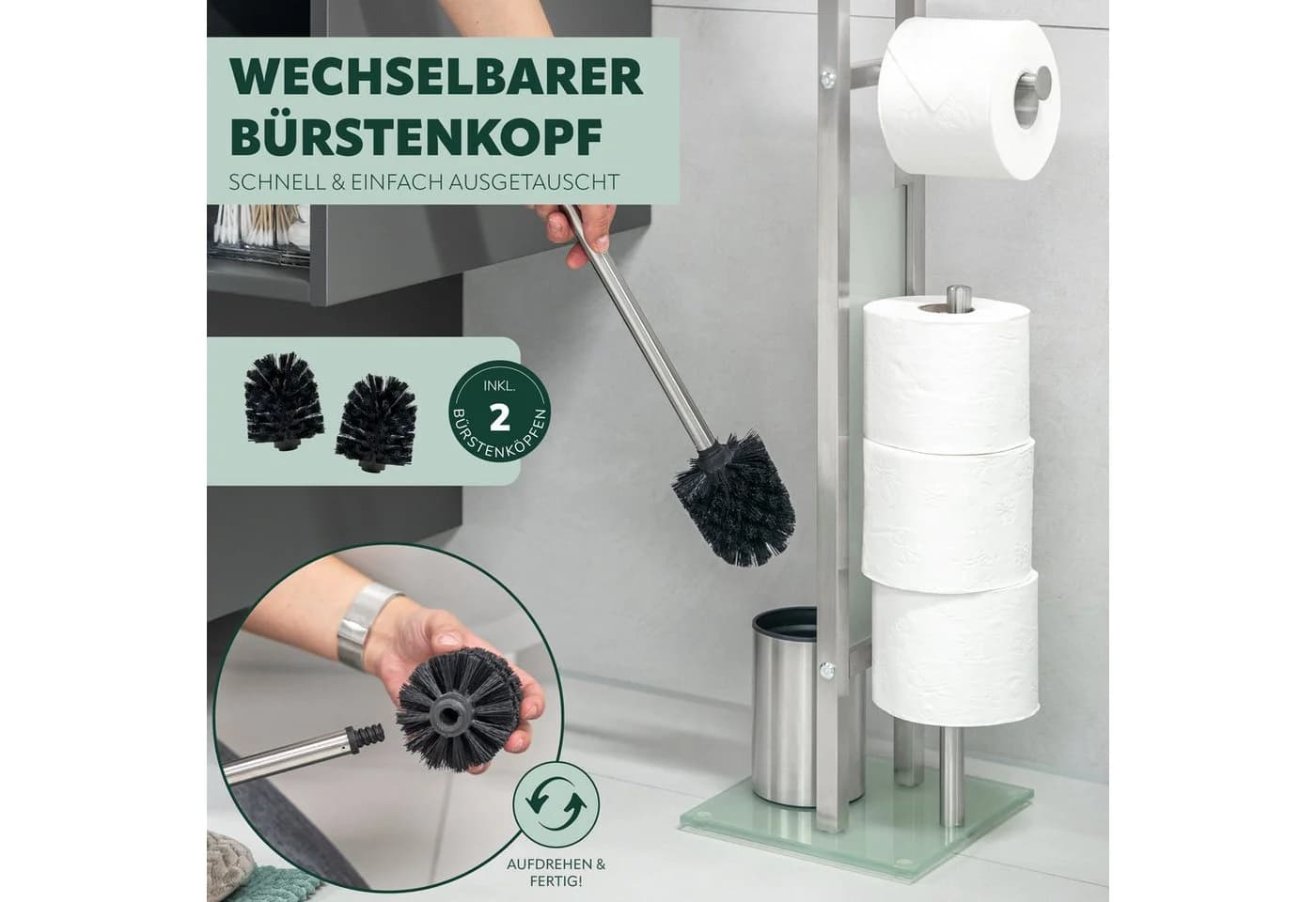 eluno WC-Garnitur freistehend Edelstahl & Glas 4in1 - Bild 5