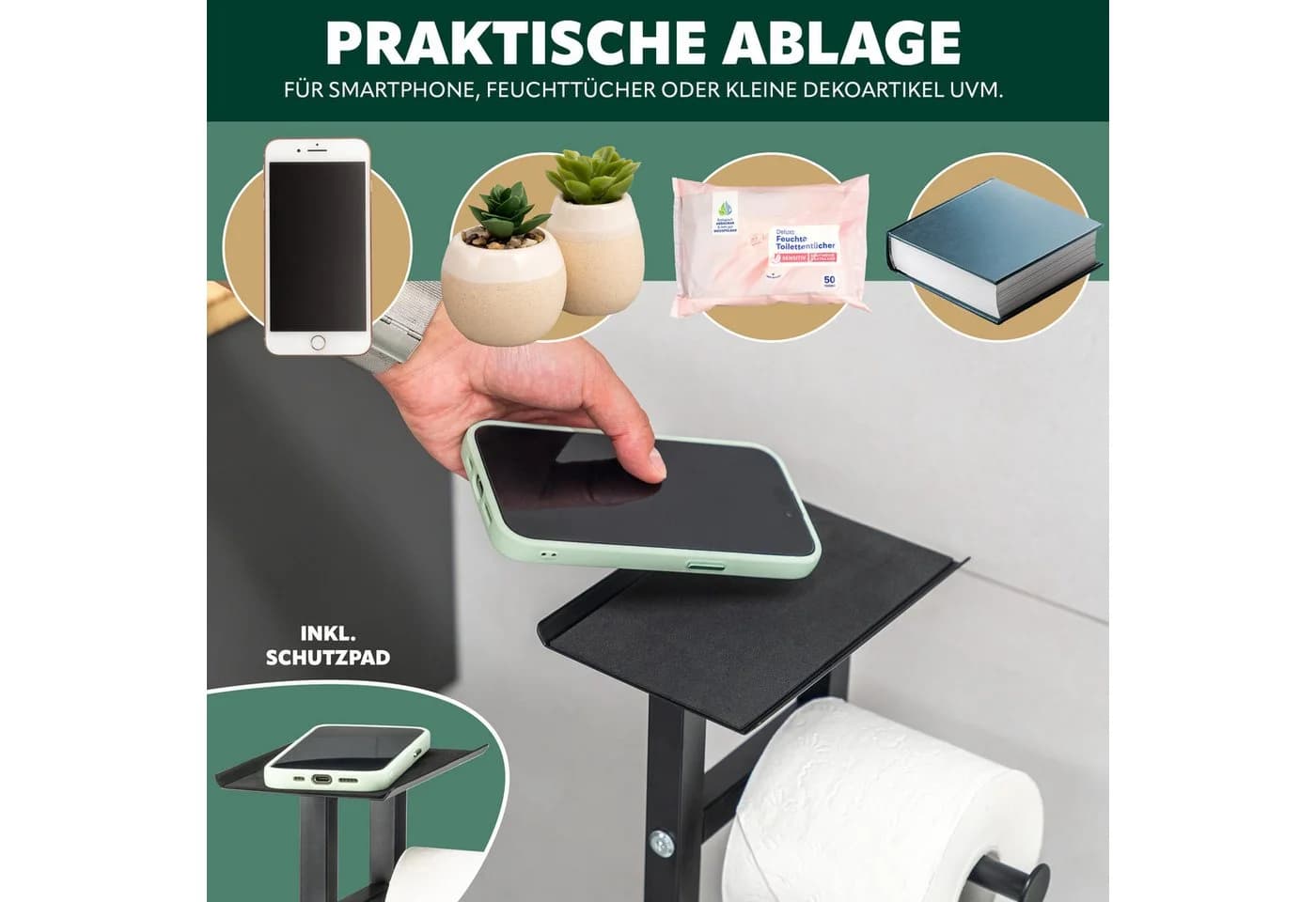 eluno WC-Garnitur freistehend 4in1 Edelstahl Schwarz - Bild 3