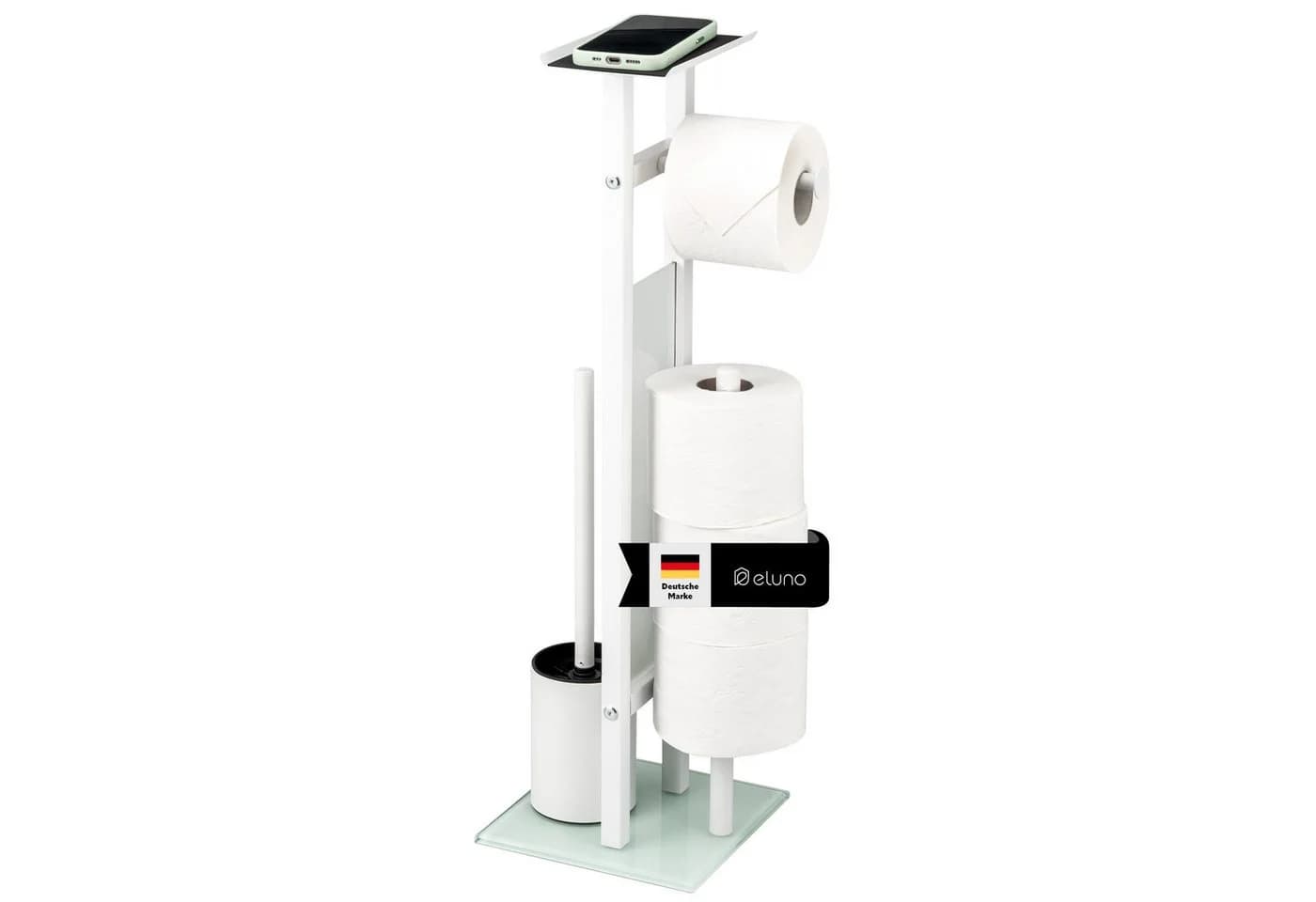 eluno WC-Garnitur freistehend Edelstahl Glas 4in1 Weiß - Bild 2