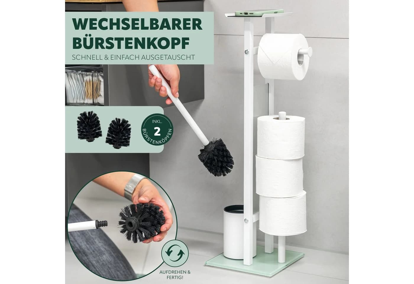 eluno WC-Garnitur freistehend Edelstahl Glas 4in1 Weiß - Bild 5