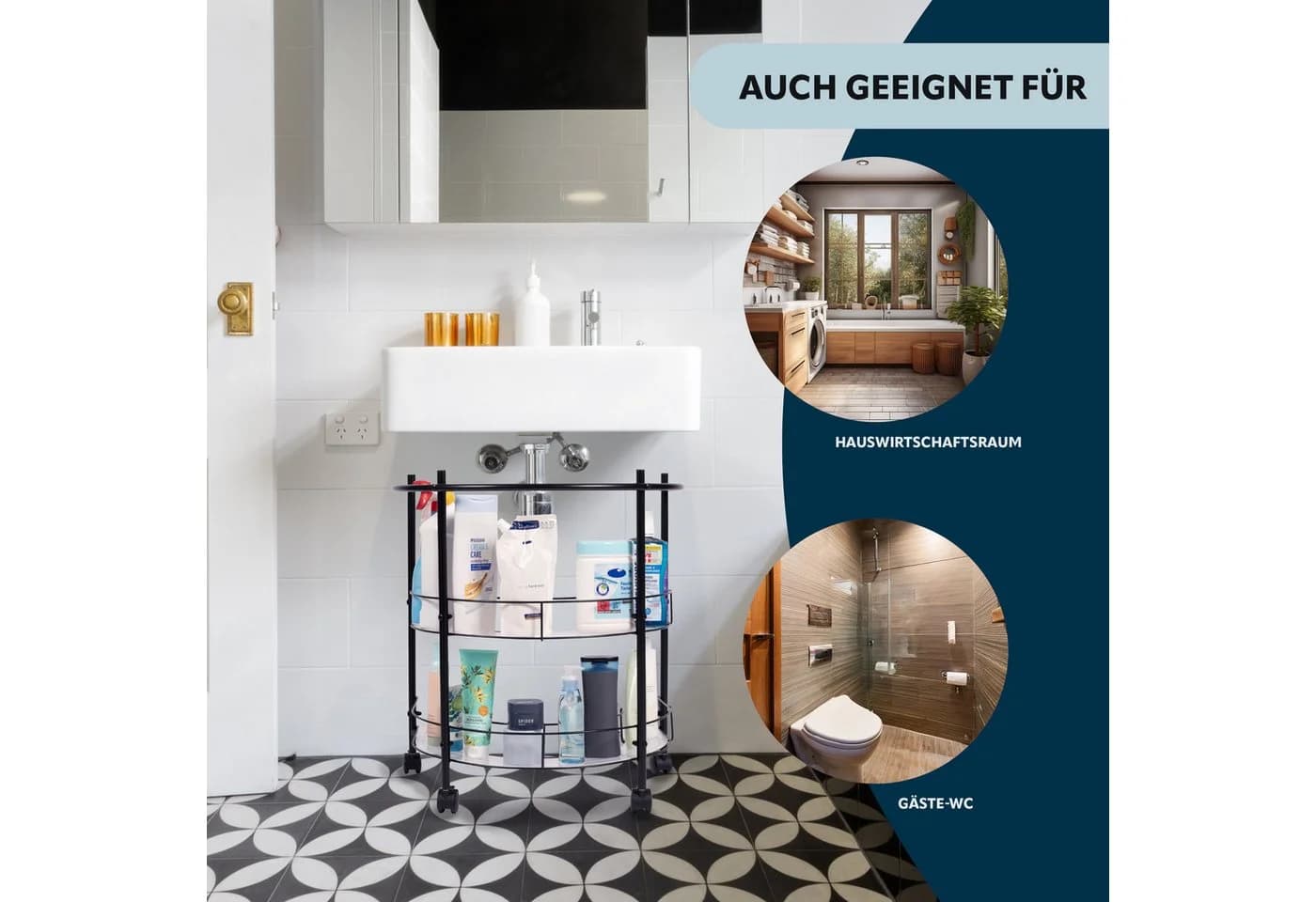eluno Waschbeckenunterschrank Metall Schwarz mit Rollen - Bild 3