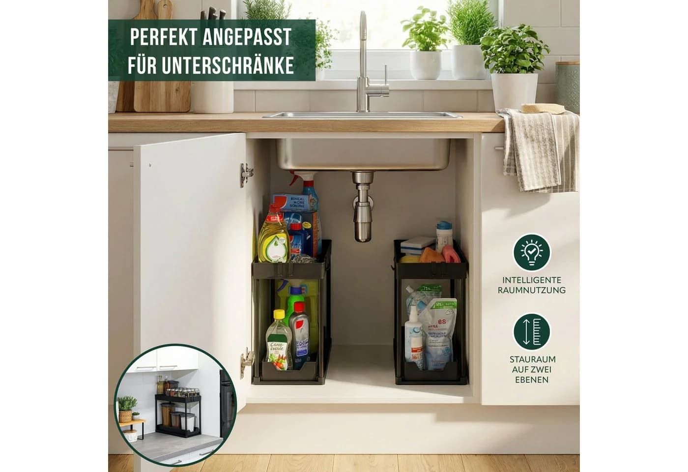 eluno Küchenorganizer-Set Spülschrank-Organizer 2er Set Schwarz - Bild 5