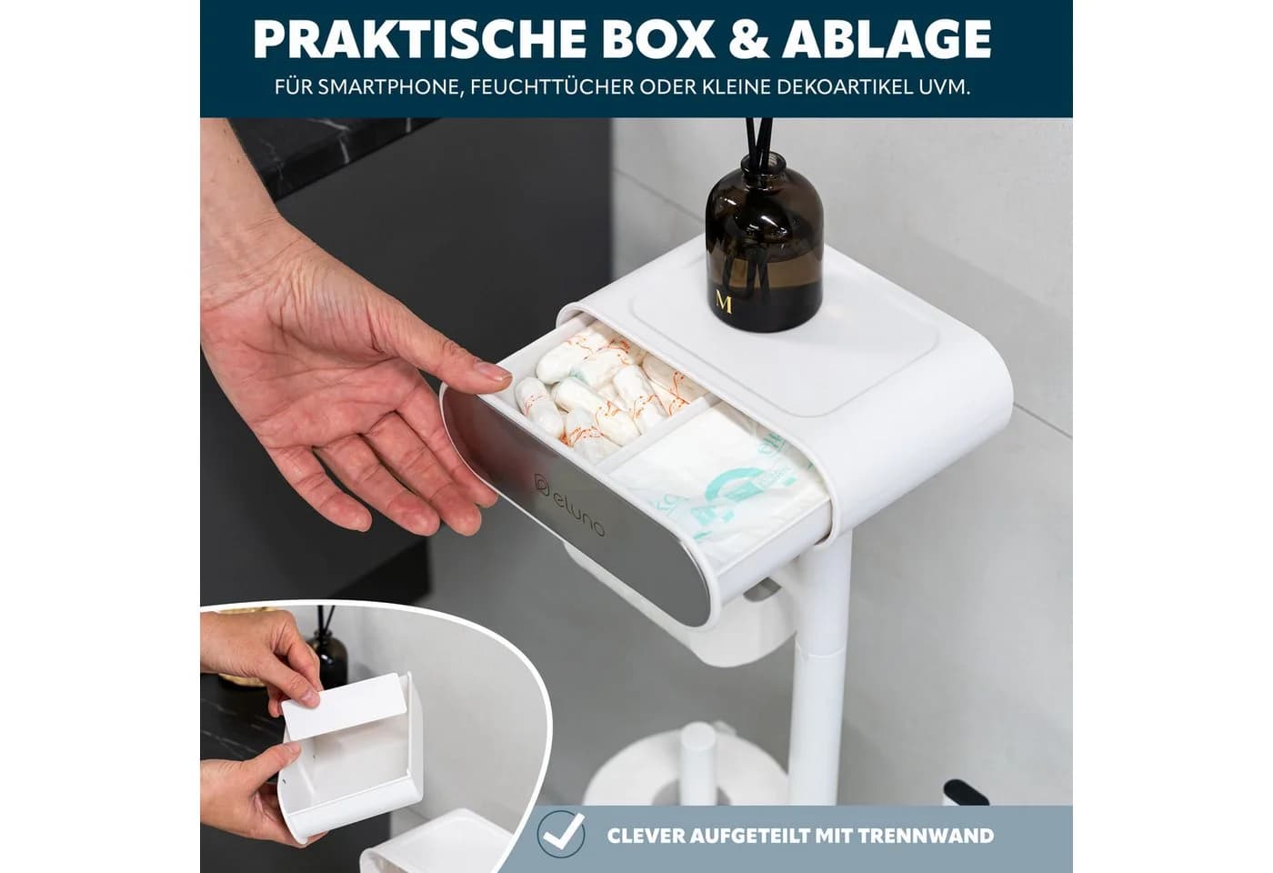 eluno WC-Garnitur 4in1 Cremeweiß mit Ablage & Aufbewahrungsbox - Bild 3
