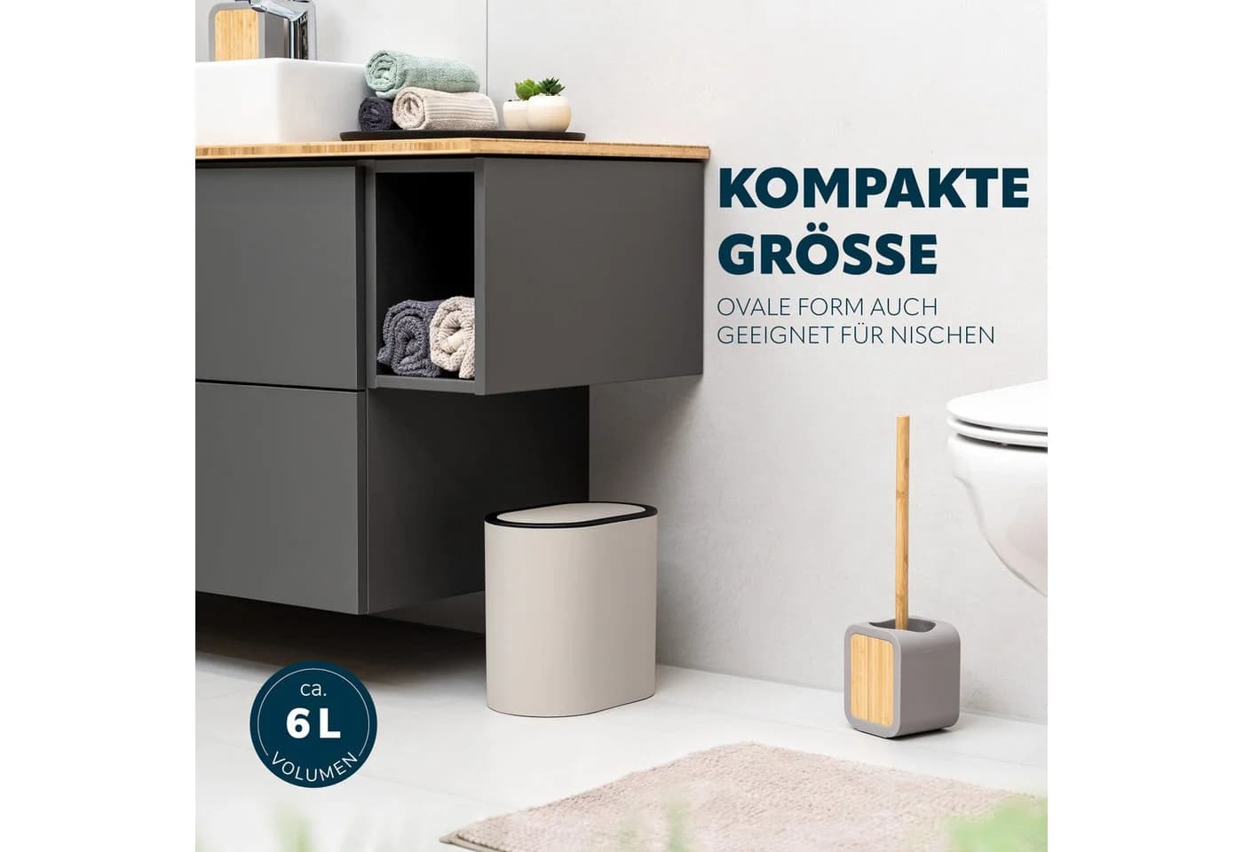 eluno Kosmetikeimer oval mit Schwingdeckel, 6 Liter, beige - Bild 5