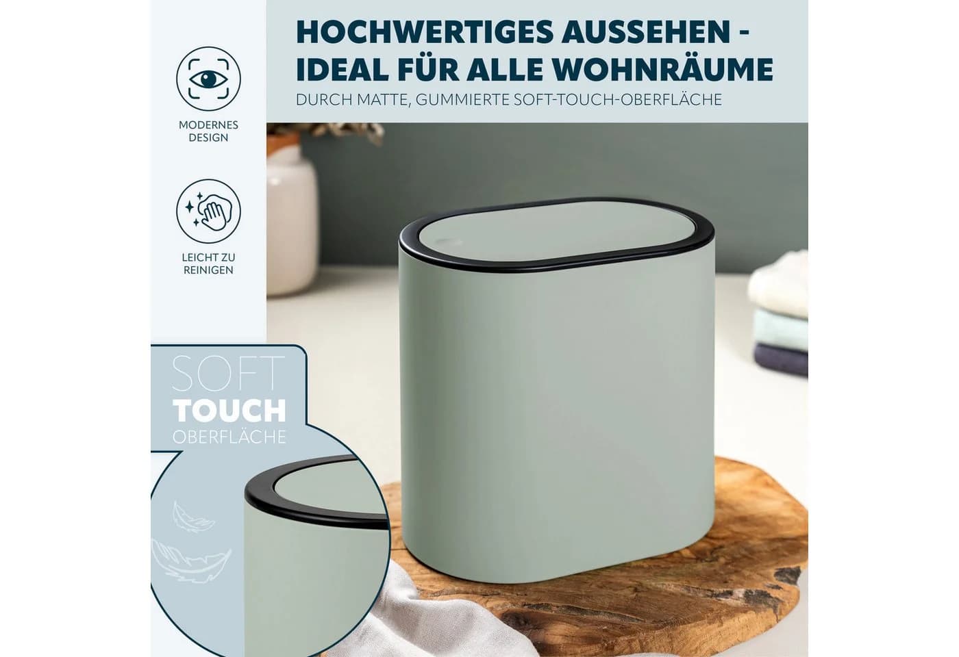 eluno Kosmetikeimer oval mit Schwingdeckel Salbeigrün - Bild 3