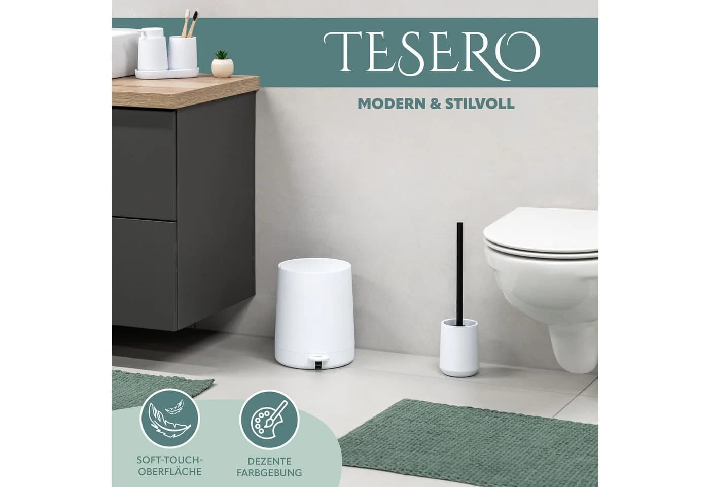 eluno Kosmetikeimer TESERO Treteimer 4L Weiß Soft-Touch