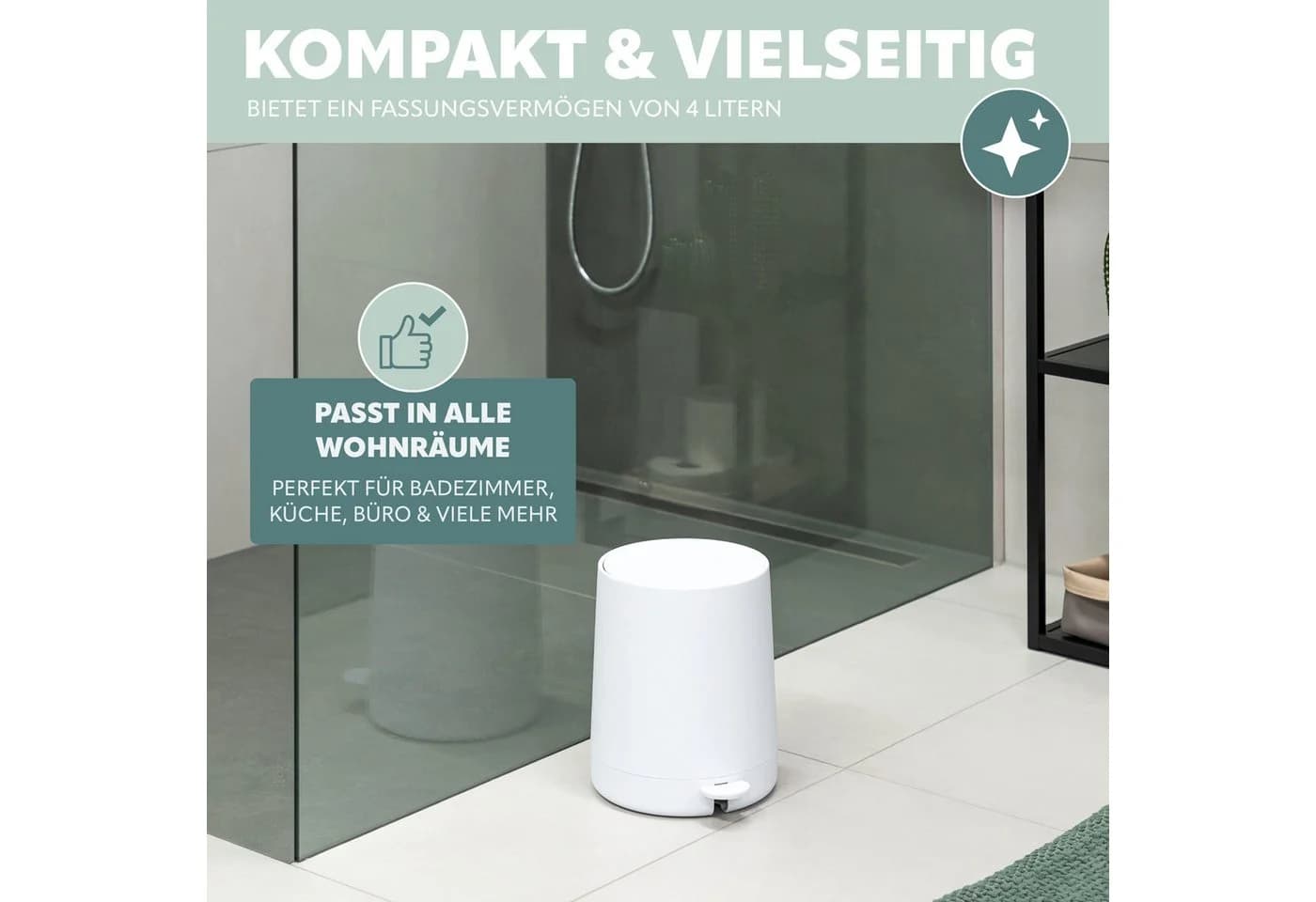 eluno Kosmetikeimer TESERO Treteimer 4L Weiß Soft-Touch - Bild 3