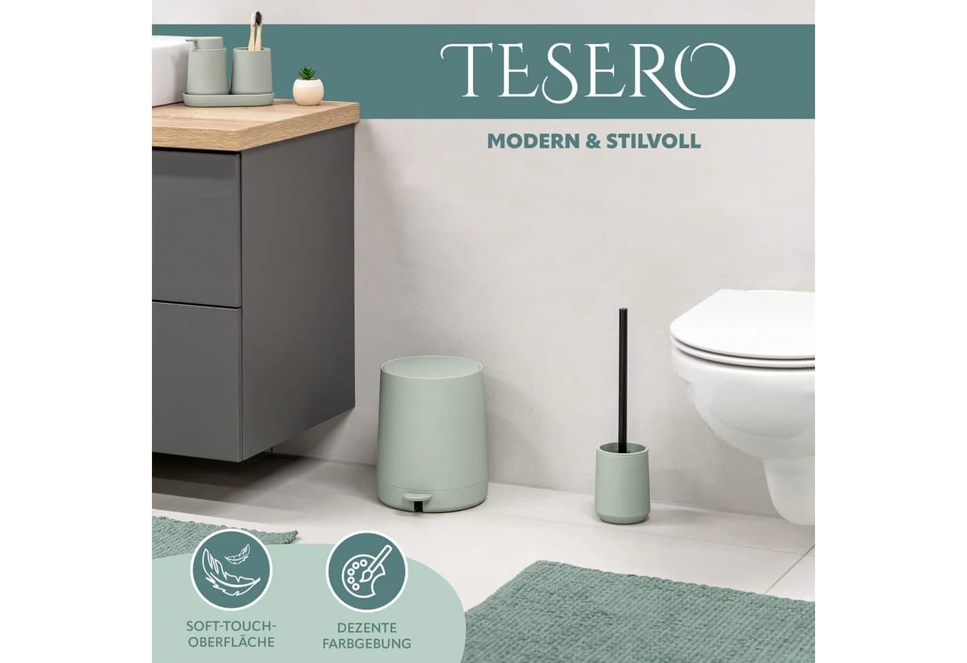 eluno Kosmetikeimer TESERO Treteimer 4 Liter Kunststoff Salbei