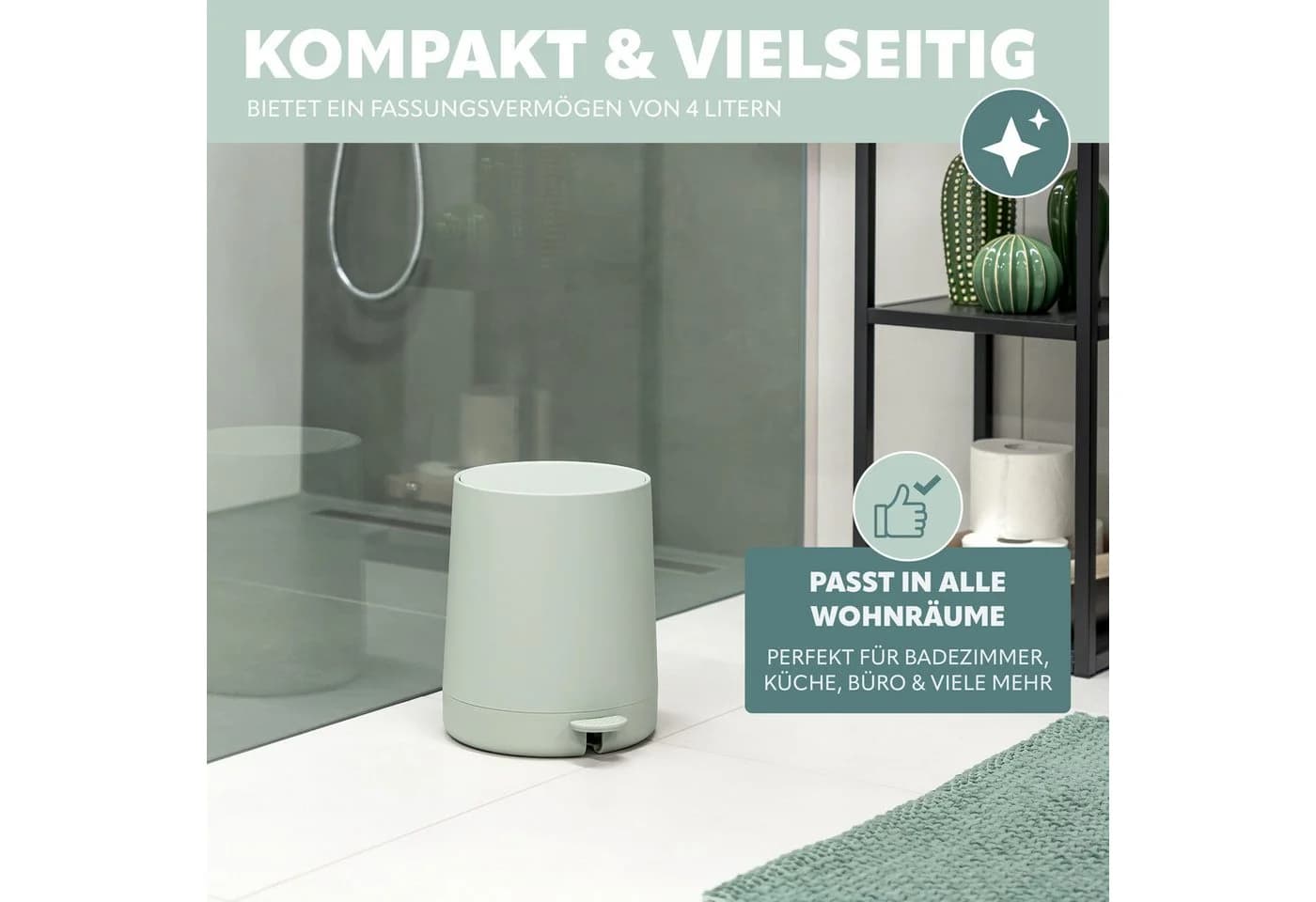 eluno Kosmetikeimer TESERO Treteimer 4 Liter Kunststoff Salbei - Bild 3