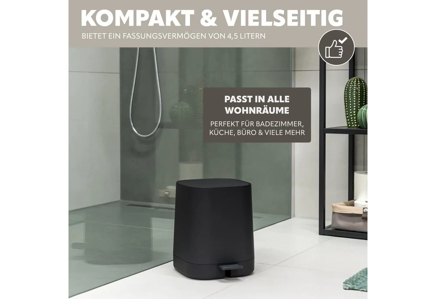 eluno Kosmetikeimer Valona Treteimer 4,5L Schwarz Soft-Touch - Bild 3