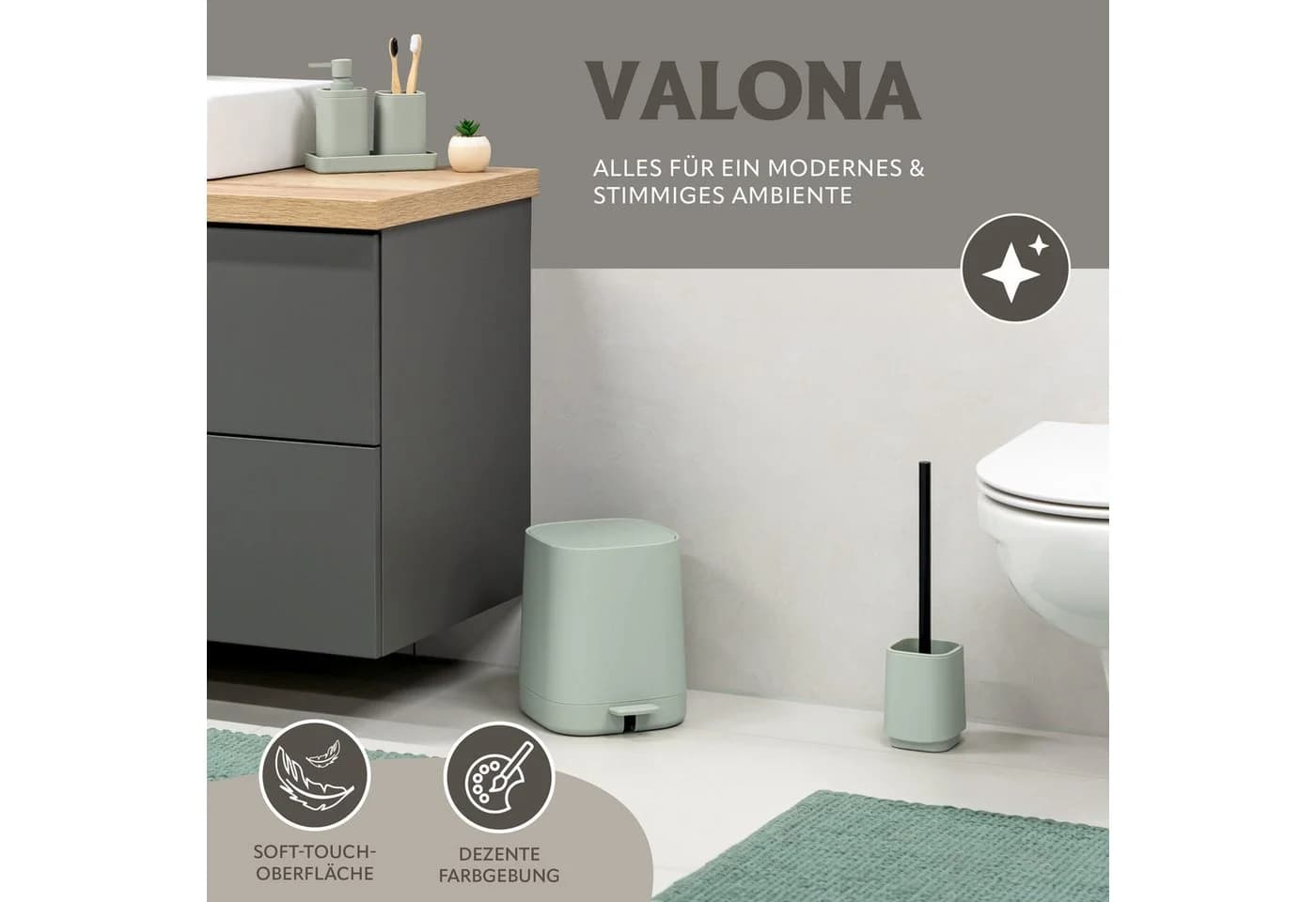 eluno Kosmetikeimer Valona Treteimer 4,5L Salbei Soft-Touch