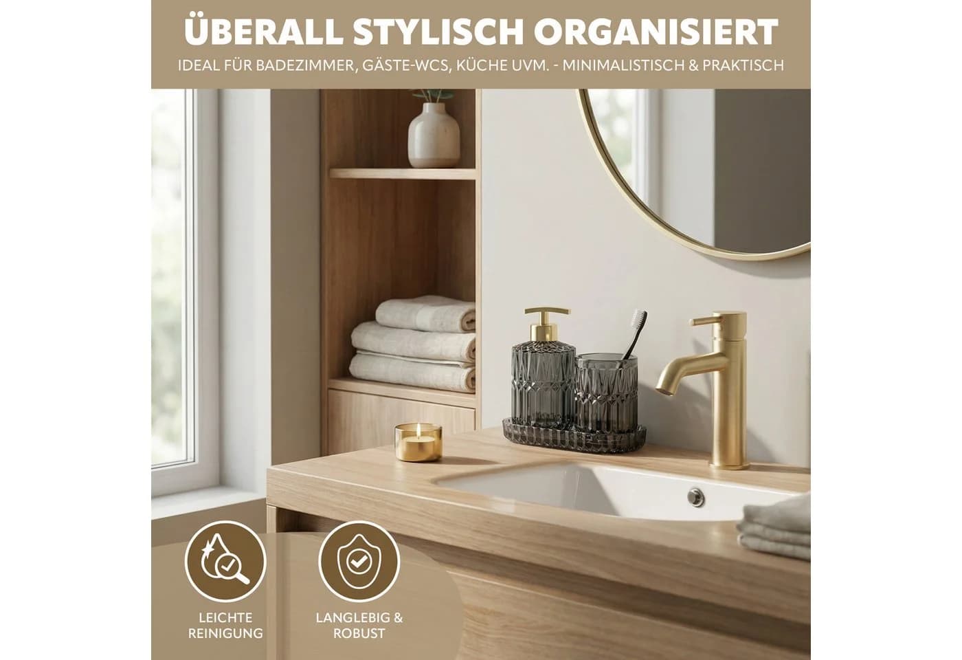 eluno Badaccessoire-Set BURANO 3tlg. Schwarz Gold Glas - Bild 3