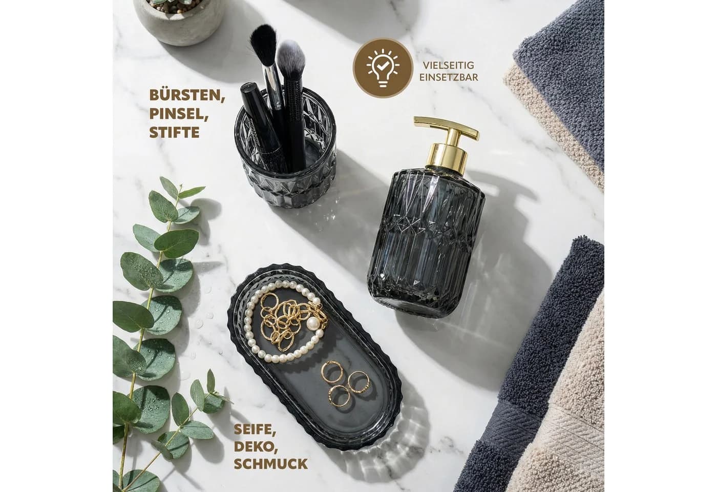eluno Badaccessoire-Set BURANO 3tlg. Schwarz Gold Glas - Bild 4
