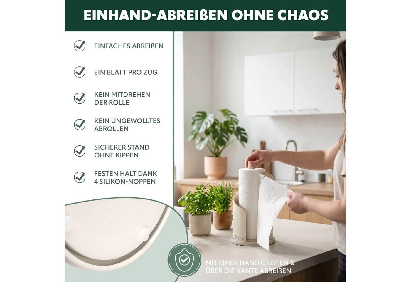eluno Küchenrollenhalter Beige Edelstahl mit standfestem Sockel - Bild 3