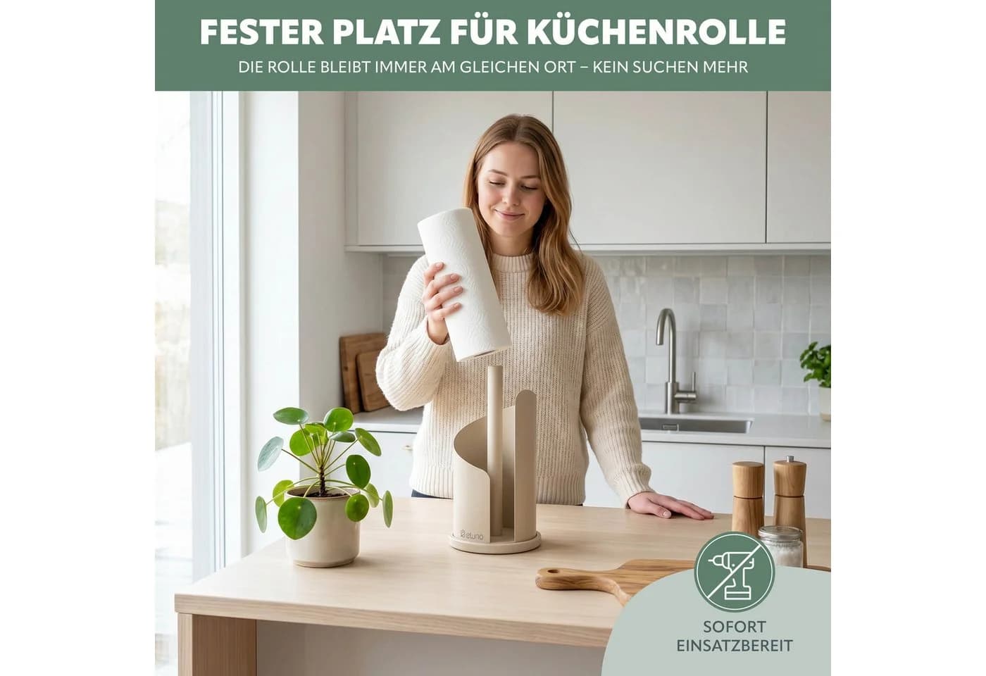 eluno Küchenrollenhalter Beige Edelstahl mit standfestem Sockel - Bild 4