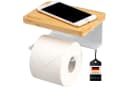 eluno Toilettenpapierhalter VARAZ mit Ablage Weiß Metall Bambus Bild 2