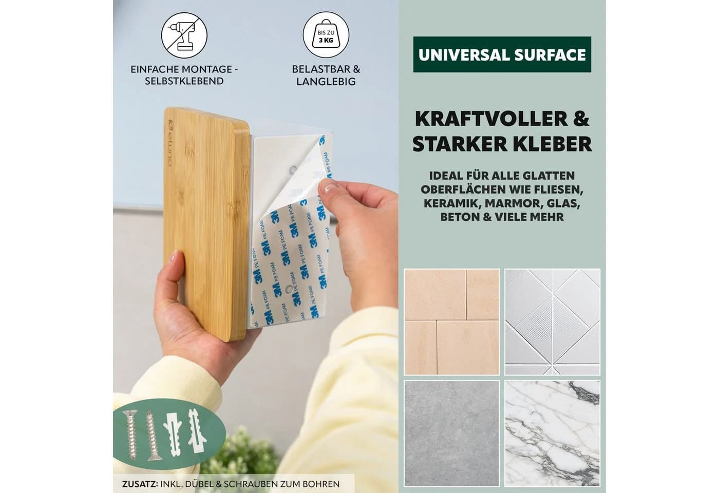 eluno Toilettenpapierhalter VARAZ mit Ablage Weiß Metall Bambus - Bild 4