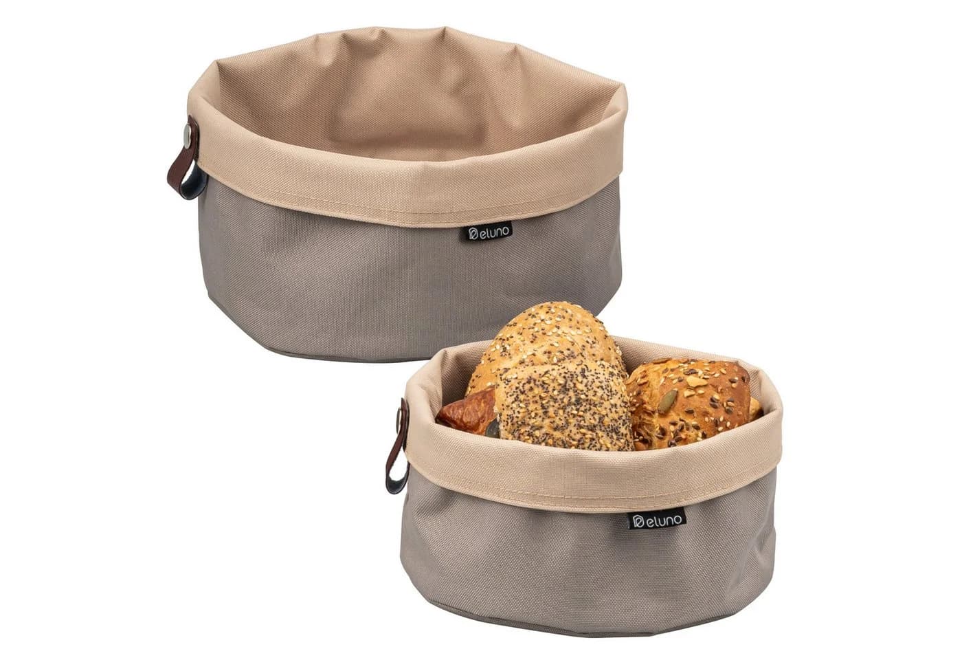 eluno Brotkorb NOVARA 2er Set Rund Beige Braun Kunstlederlasche - Bild 2