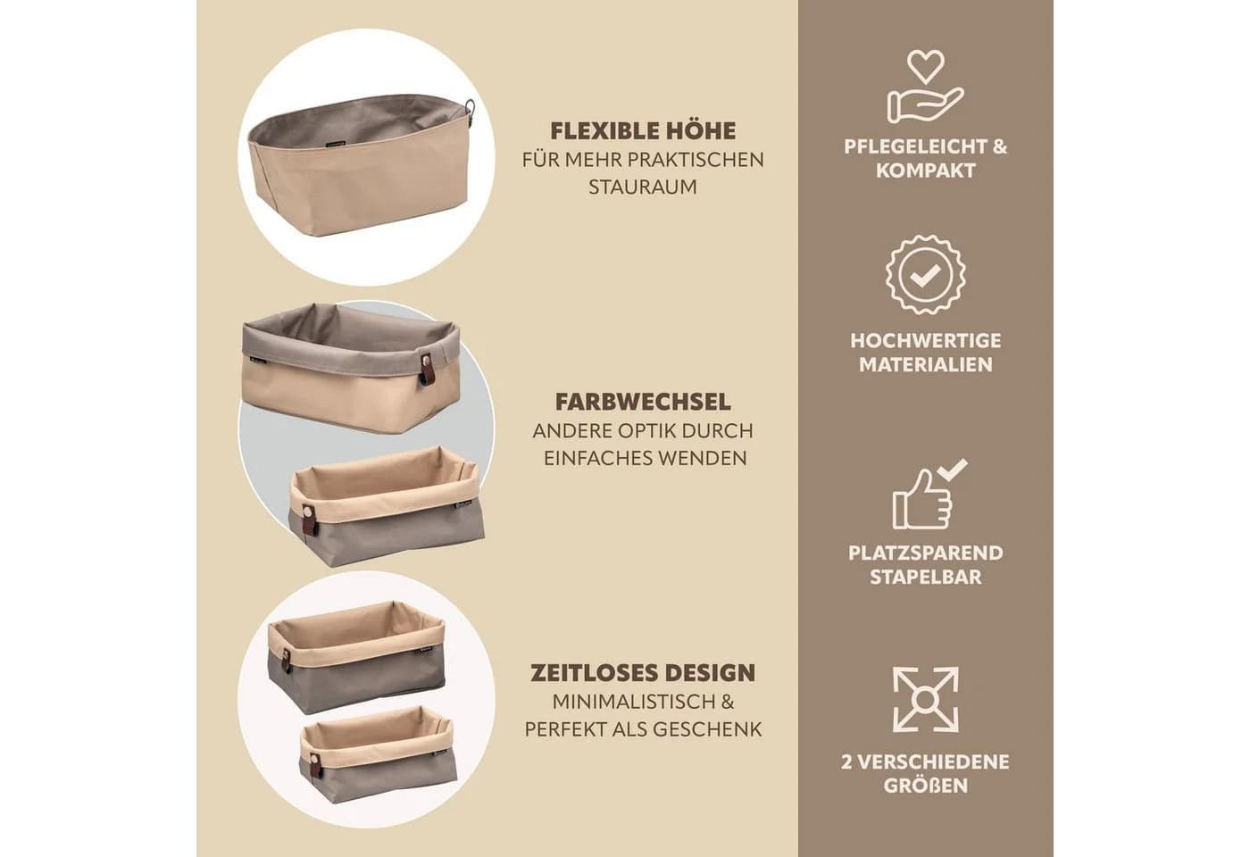 eluno Brotkorb NOVARA 2er Set Beige/Braun Wendbar - Bild 3