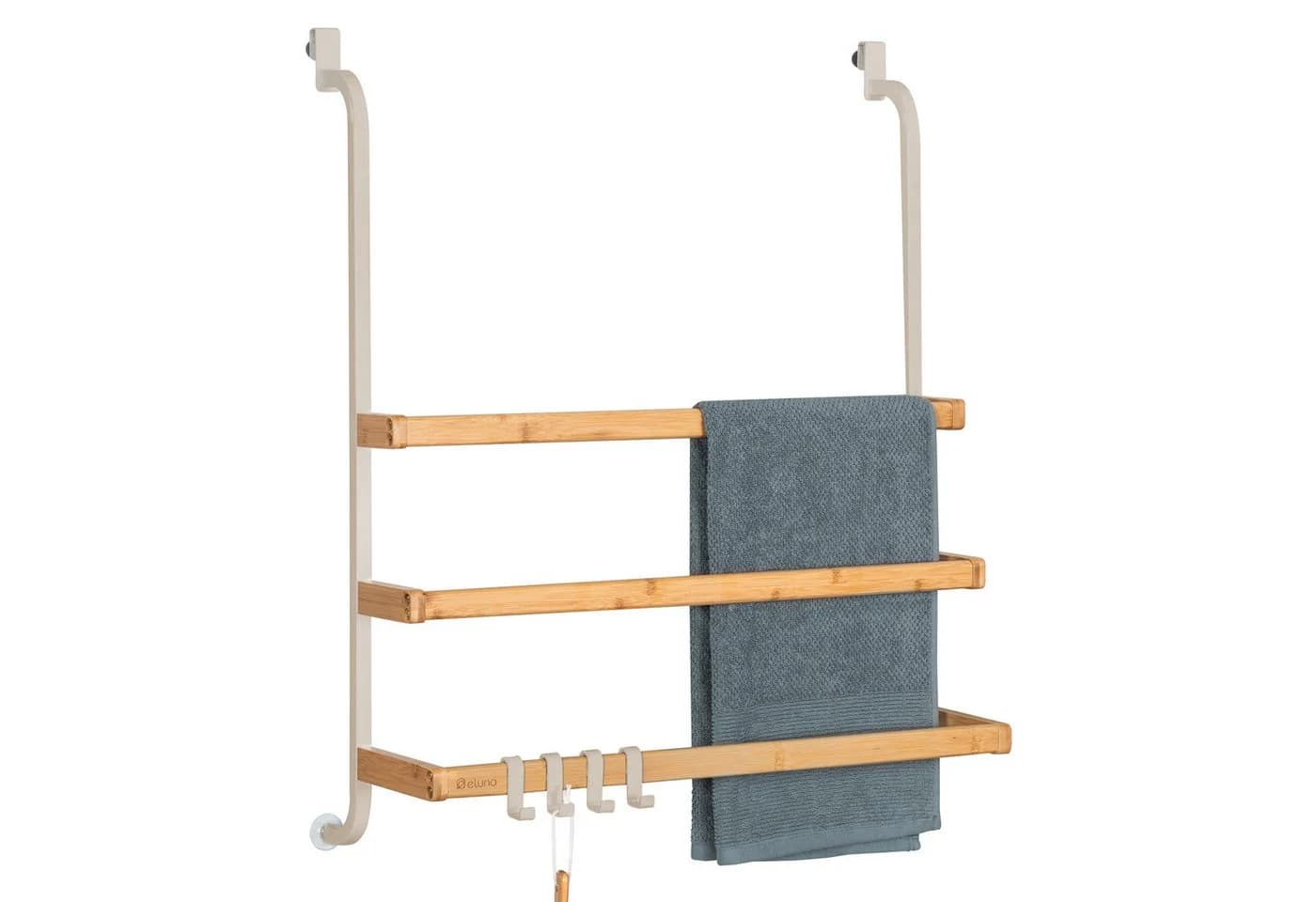 eluno Hängeregal Handtuchhalter für Glasduschwand Beige Metall Bambus - Bild 2