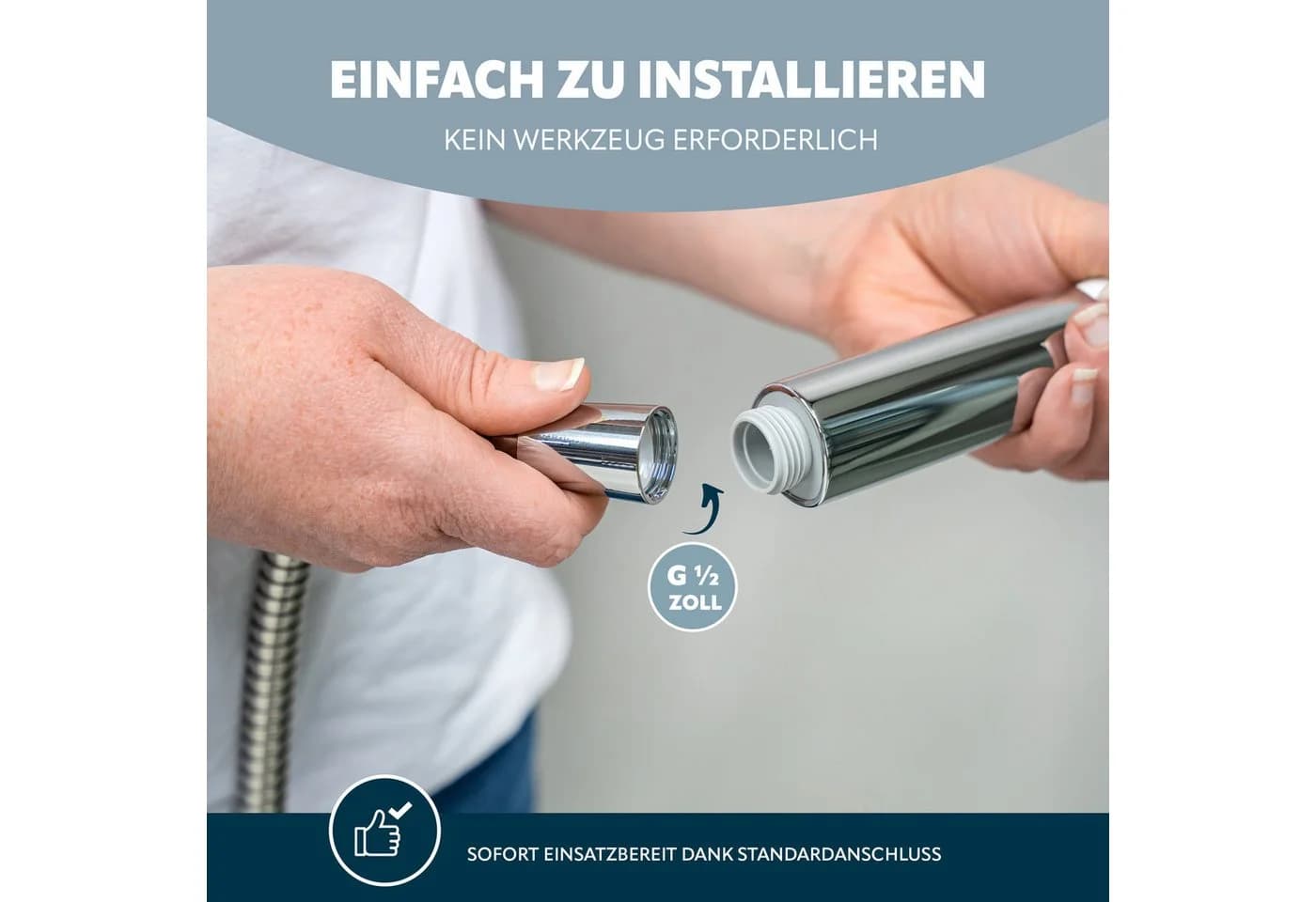 eluno Handbrause-Set 2-tlg. mit Edelstahl-Schlauch & 3 Strahlarten - Bild 5