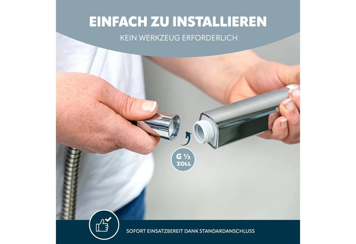 eluno Handbrause eckig inkl. Edelstahl Brauseschlauch 1,5m - Bild 5