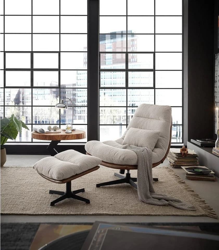 Sessel ANDREUS Beige mit Wippfunktion und 360 Grad drehbar