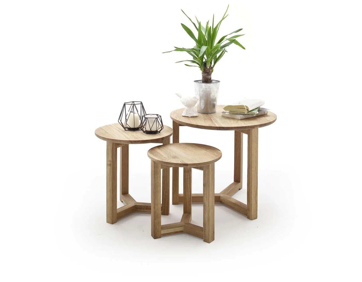 MCA furniture Couchtisch Set Sinio, 3-teilig, Asteiche massiv, Ø50/Ø45/Ø32