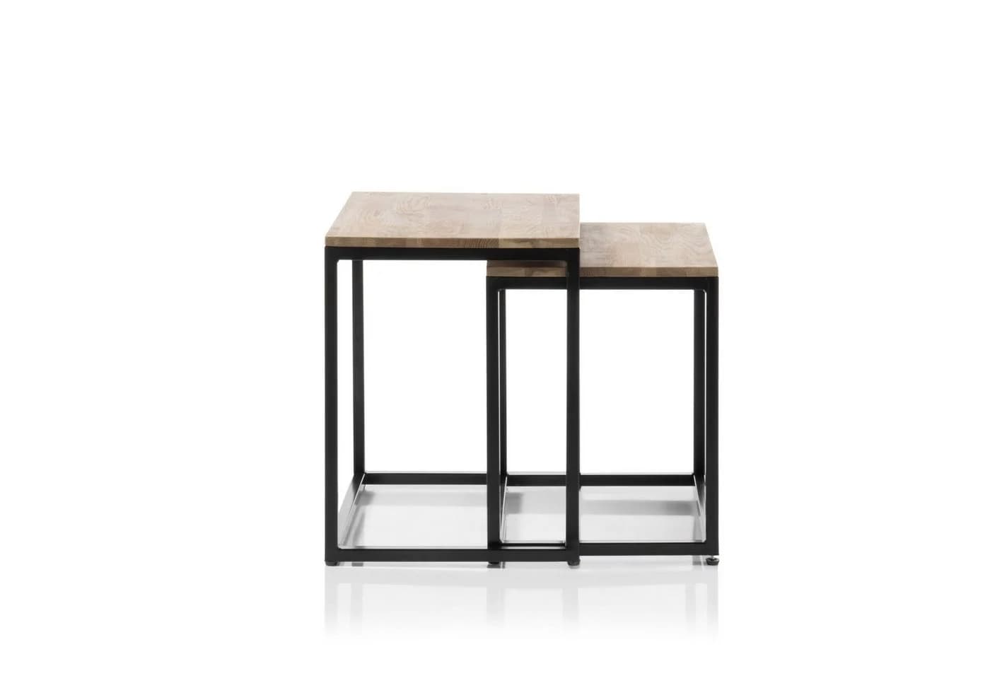 Robas Lund Couchtisch SAKURA 2er Set Asteiche massiv geölt Metallrahmen schwarz