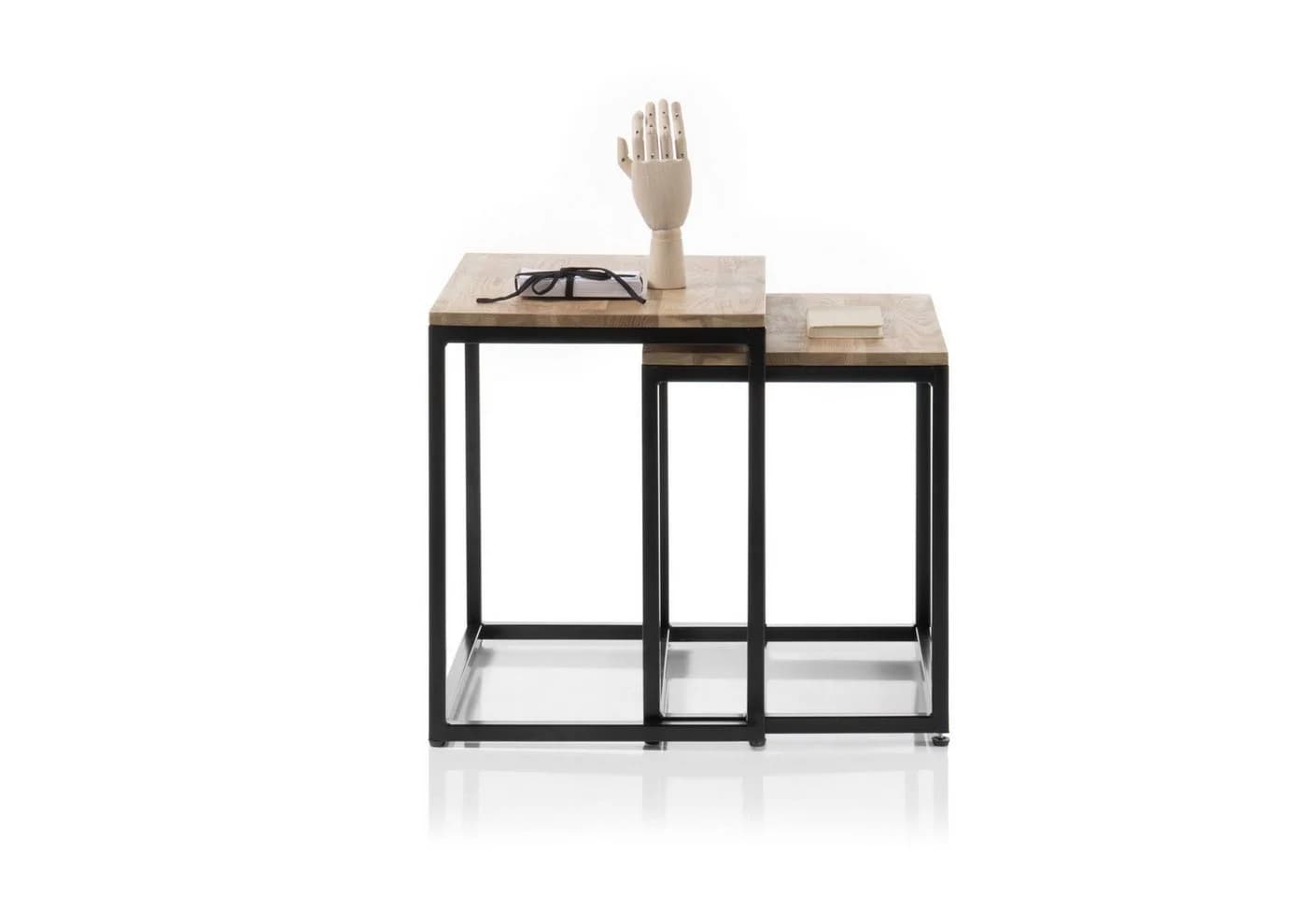 Robas Lund Couchtisch SAKURA 2er Set Asteiche massiv geölt Metallrahmen schwarz - Bild 4