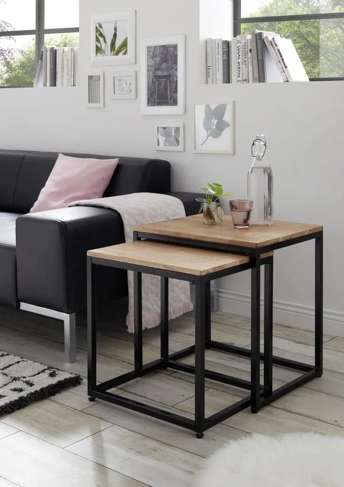 Robas Lund Couchtisch SAKURA 2er Set Asteiche massiv geölt Metallrahmen schwarz - Bild 5