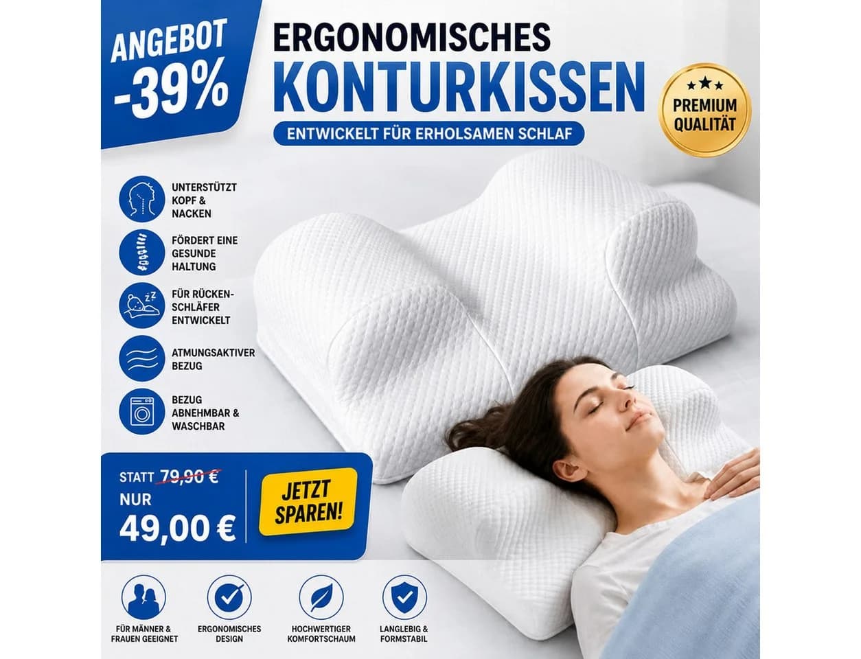 RelaxSleep Anti-Falten Kissen Memory Foam Beauty Schlafkissen