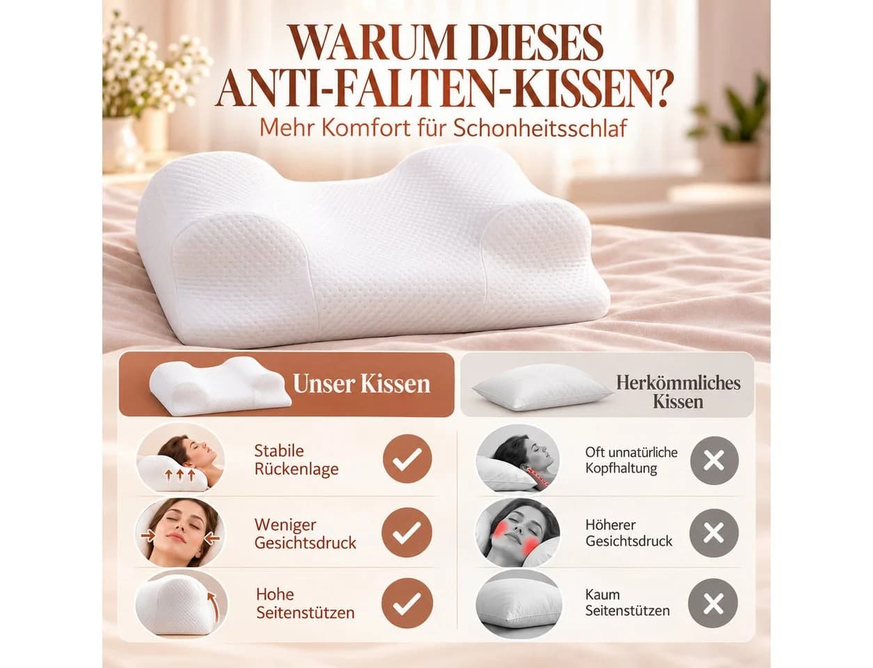 RelaxSleep Schlafkissen Anti-Falten Rückenschläferkissen Weiß - Bild 5