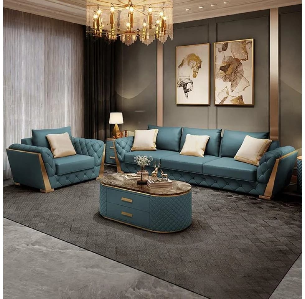 Xlmoebel Ledersofa 3-tlg. Polstergarnitur Beige