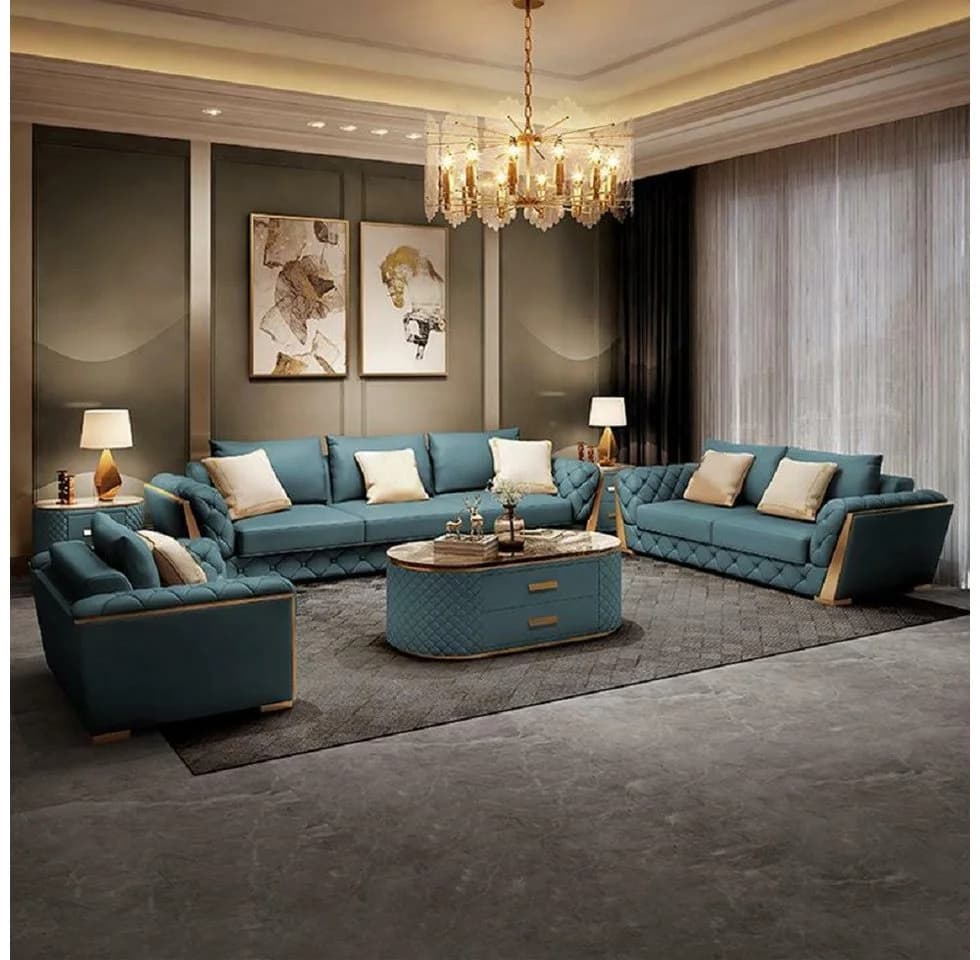Xlmoebel Ledersofa 3-tlg. Polstergarnitur Beige - Bild 3