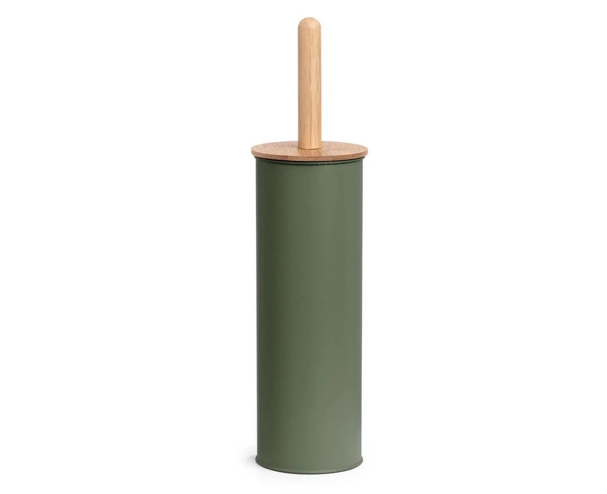 Basera® WC-Garnitur WC Bürstengarnitur aus Metall mit Bambusgriff, olivgrün - Bild 2