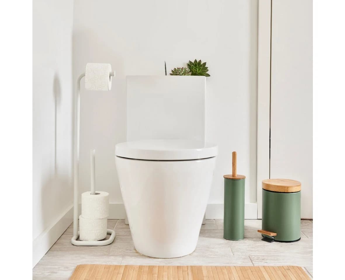 Basera® WC-Garnitur WC Bürstengarnitur aus Metall mit Bambusgriff, olivgrün - Bild 3