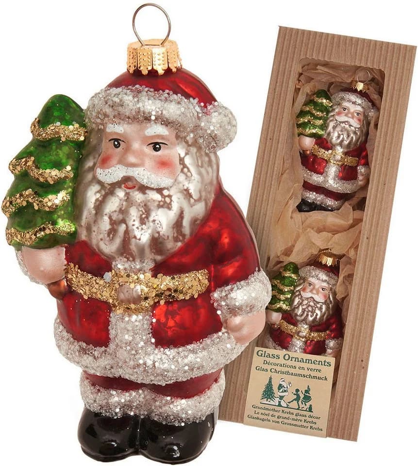 Krebs Glas Lauscha Weihnachtsbaumkugel Santa Nostalgisch Rot 11cm