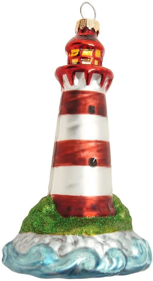 Krebs Glas Lauscha Weihnachtsbaumkugel Leuchturm rot 12cm