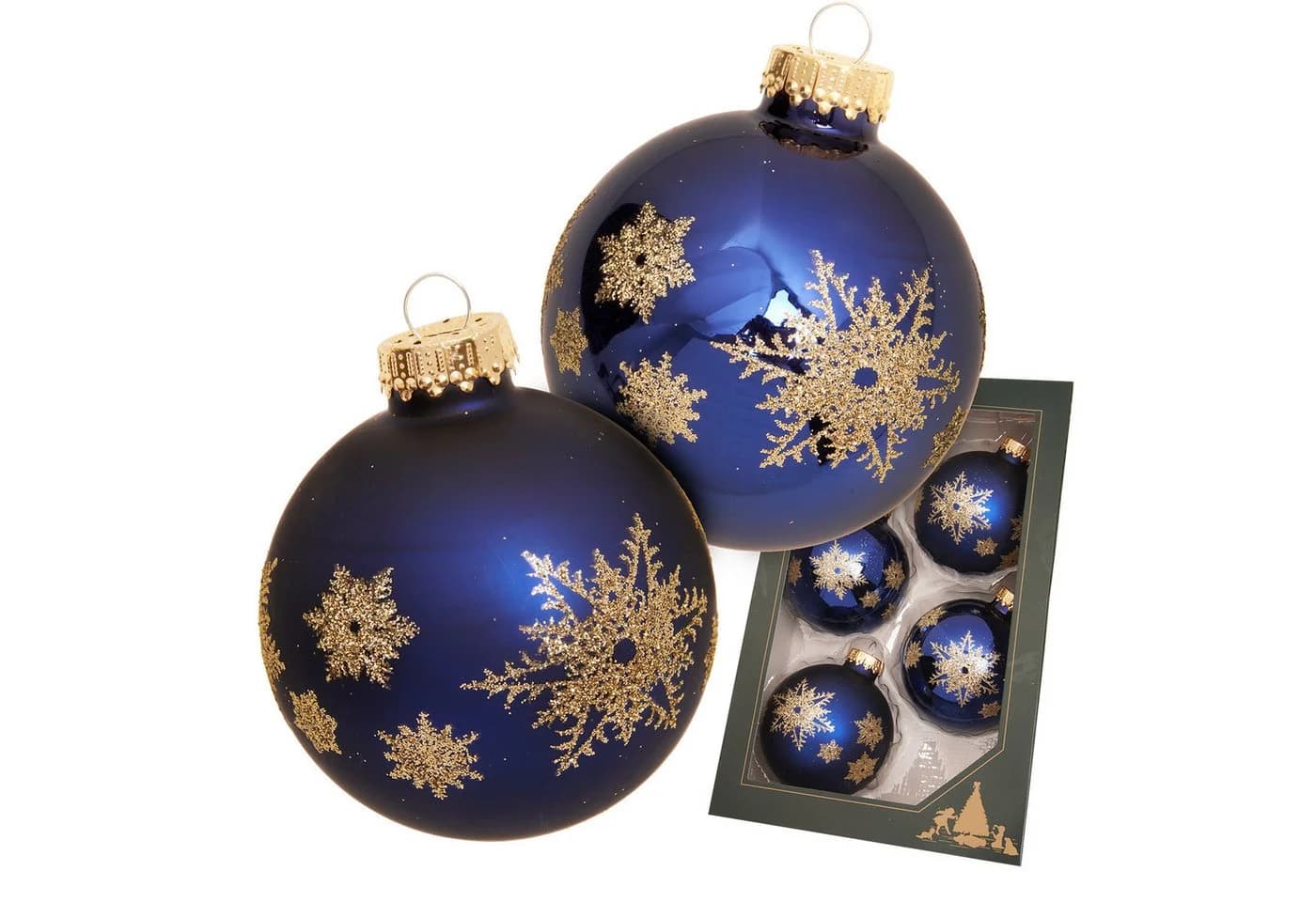 Krebs Glas Lauscha Weihnachtsbaumkugel Schneeflocke Blau 7cm