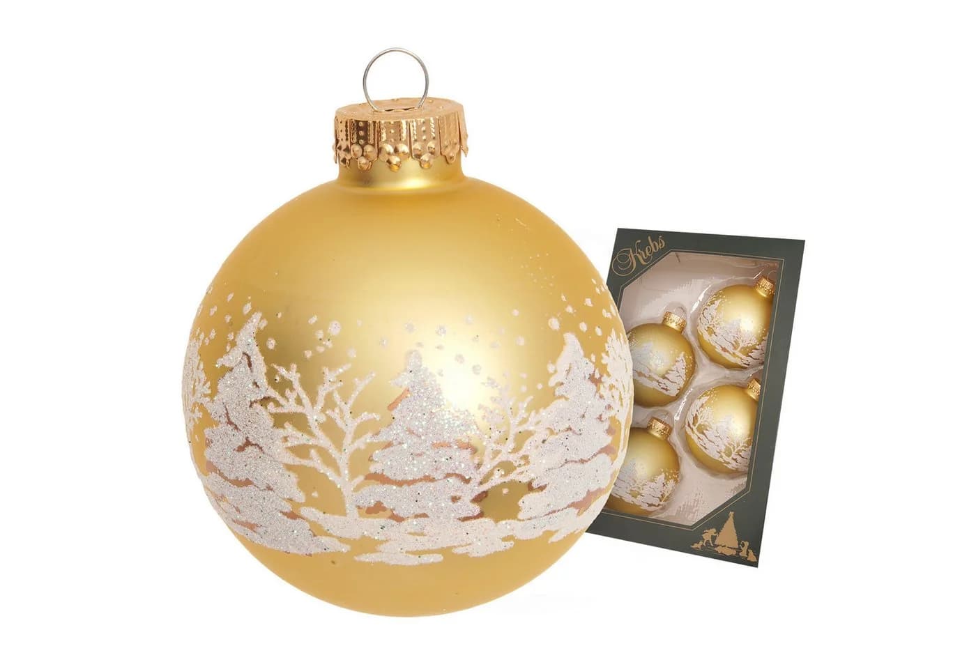 Krebs Glas Lauscha Weihnachtsbaumkugel Winterwald gold 7cm