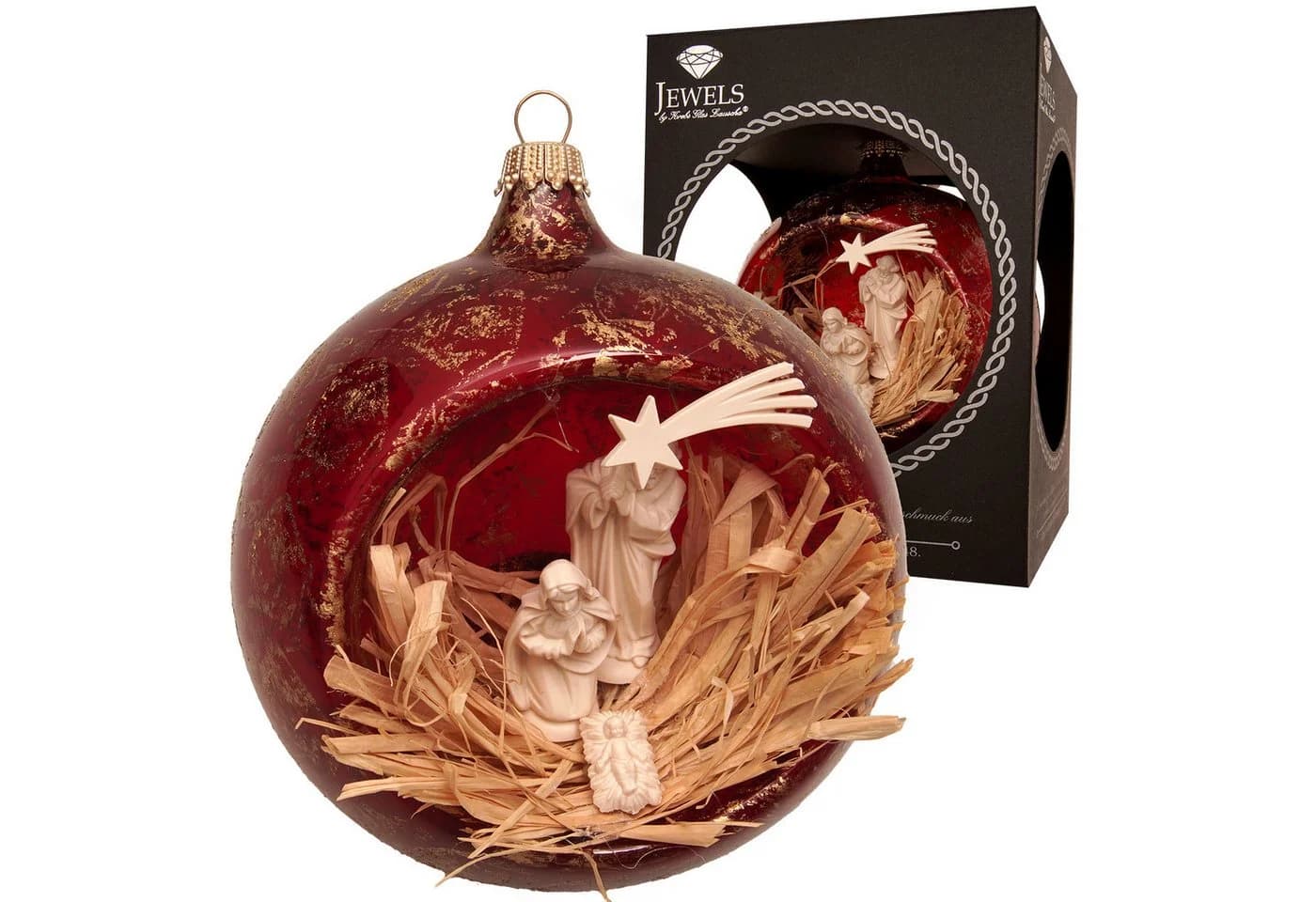 Krebs Glas Lauscha Weihnachtsbaumkugel Krippenszene Rot 10cm