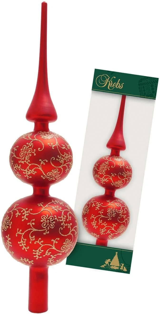 Christbaumspitze Glas Lauscha Rankendekor matt rot goldfarben