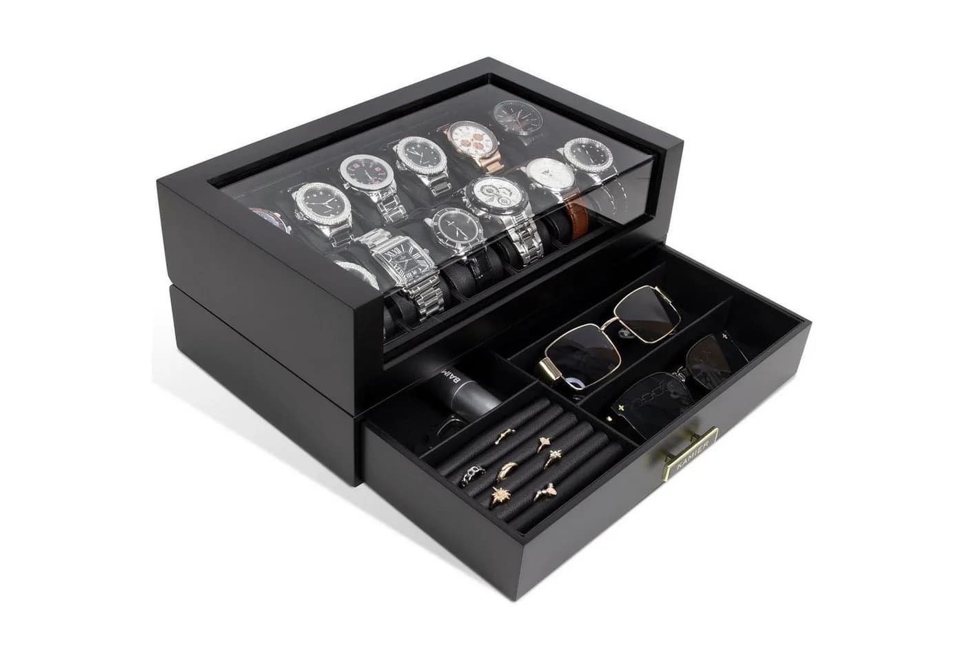 LuxusKollektion Uhrenbox Herren 12 Fächer Massivholz Schwarz - Bild 2