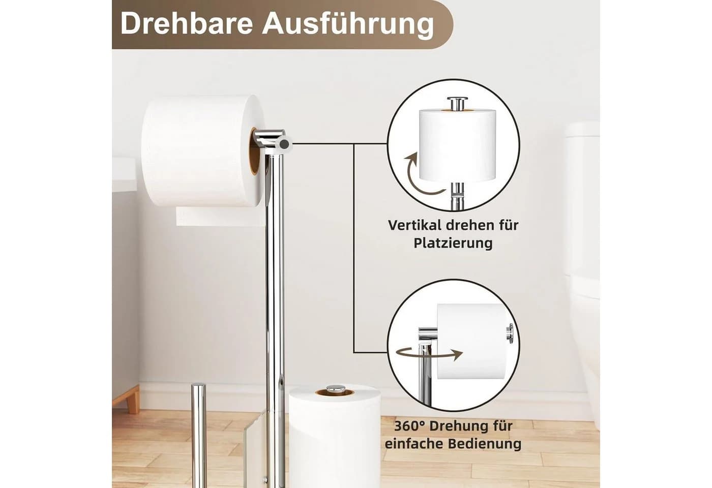 LuxusKollektion Toilettenpapierhalter stehend mit WC-Bürste Edelstahl Garnitur - Bild 4