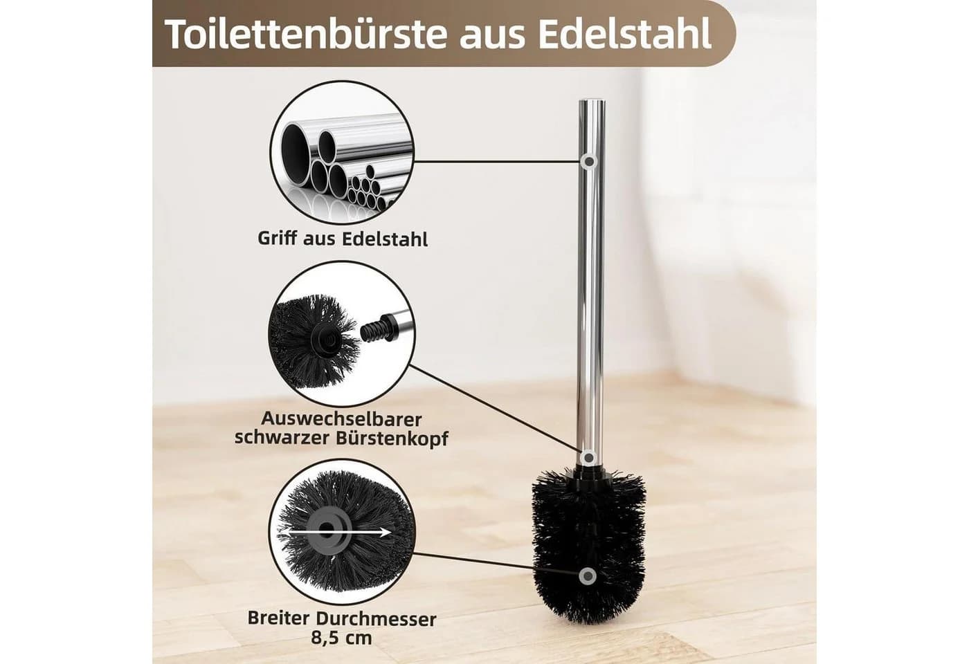LuxusKollektion Toilettenpapierhalter stehend mit WC-Bürste Edelstahl Garnitur - Bild 5
