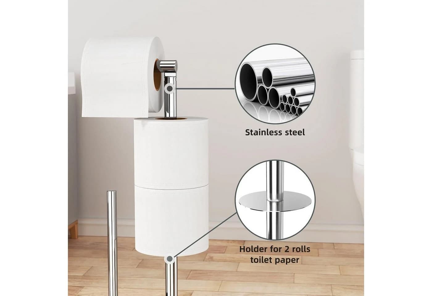LuxusKollektion Toilettenpapierhalter Stehend Edelstahl Klobürste - Bild 3