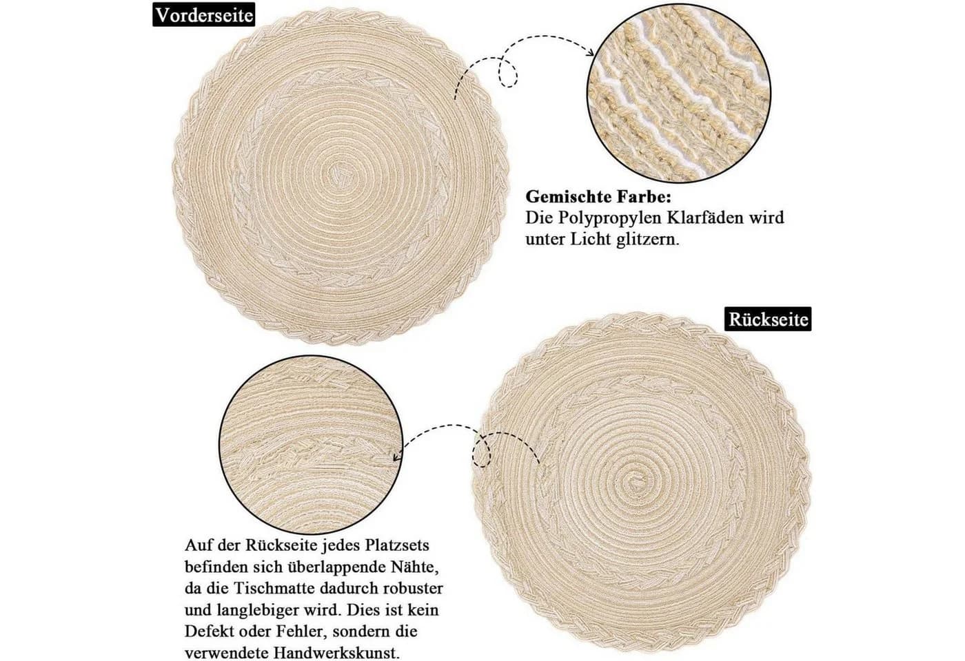 LuxusKollektion Platzset 6er Set Runde Tischmatten Beige 38cm